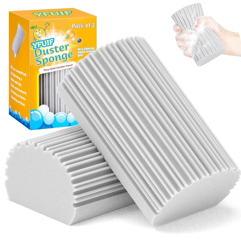 YFUIF 2Pack Damp Clean Duster Sponge Magic Sponge Eraser Baseboard Cleaner Tool Dusters for Cleaning Blinds Glass Vents Railings MirrorsWindow Track Grooves and Faucets - Image 1
