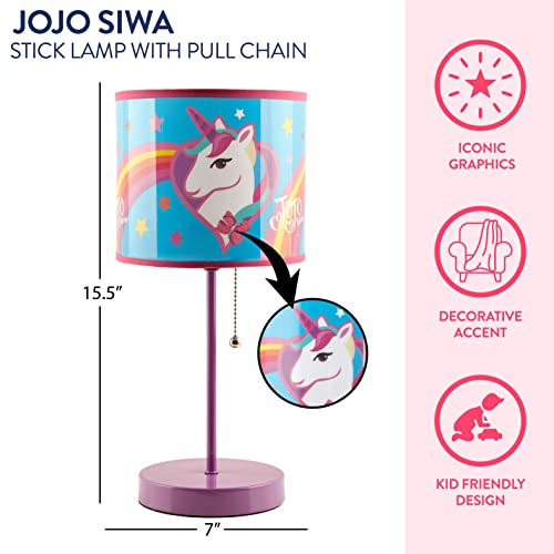 Idea Nuova JoJo Siwa Unicorn Stick Table Kids Lamp Metal with Pull Chain, Themed Printed Decorative Shade - Image 2