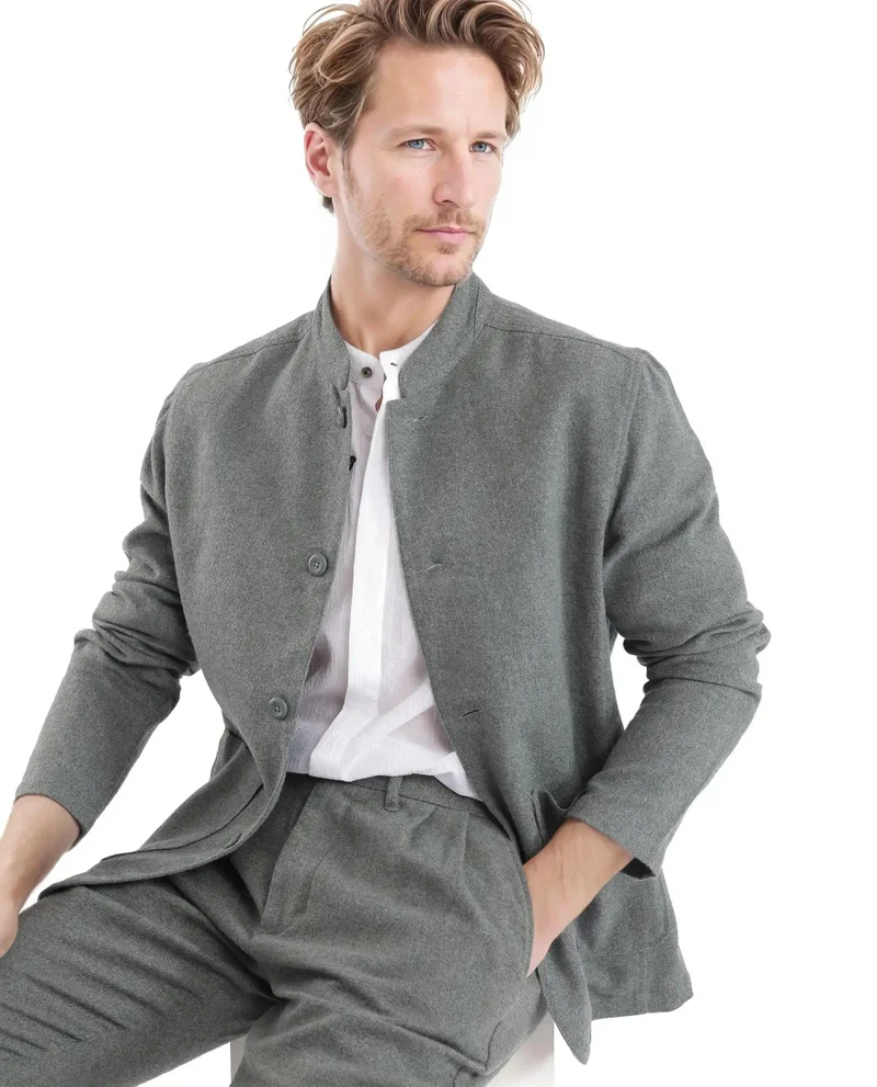 Rare Rabbit Men's Mandarin Collar Mercury Twill Shacket