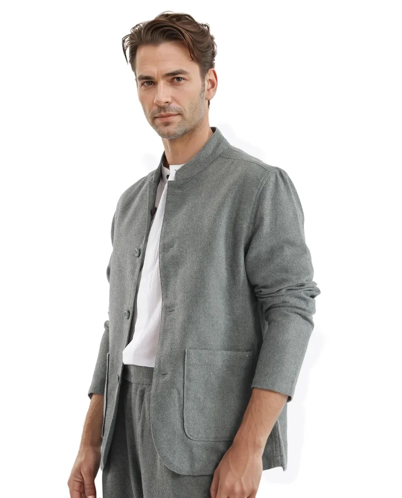 Rare Rabbit Men's Mandarin Collar Mercury Twill Shacket