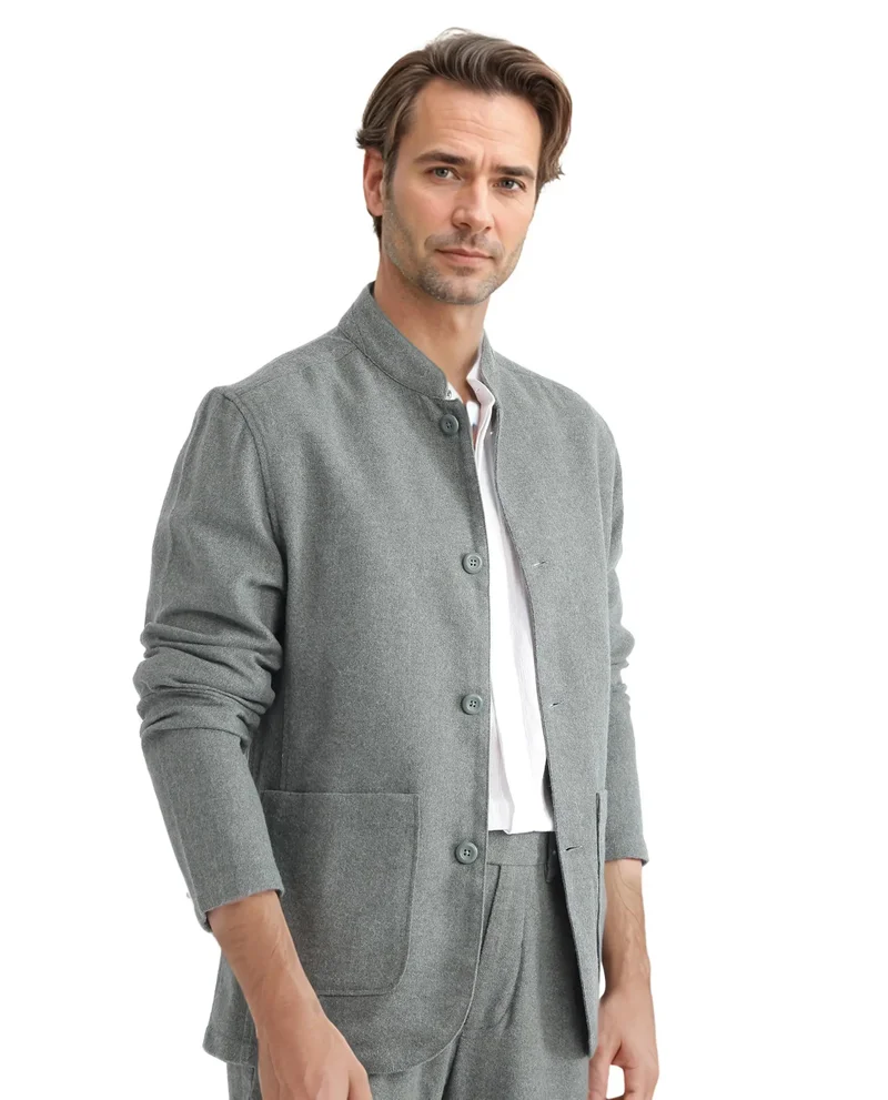 Rare Rabbit Men's Mandarin Collar Mercury Twill Shacket