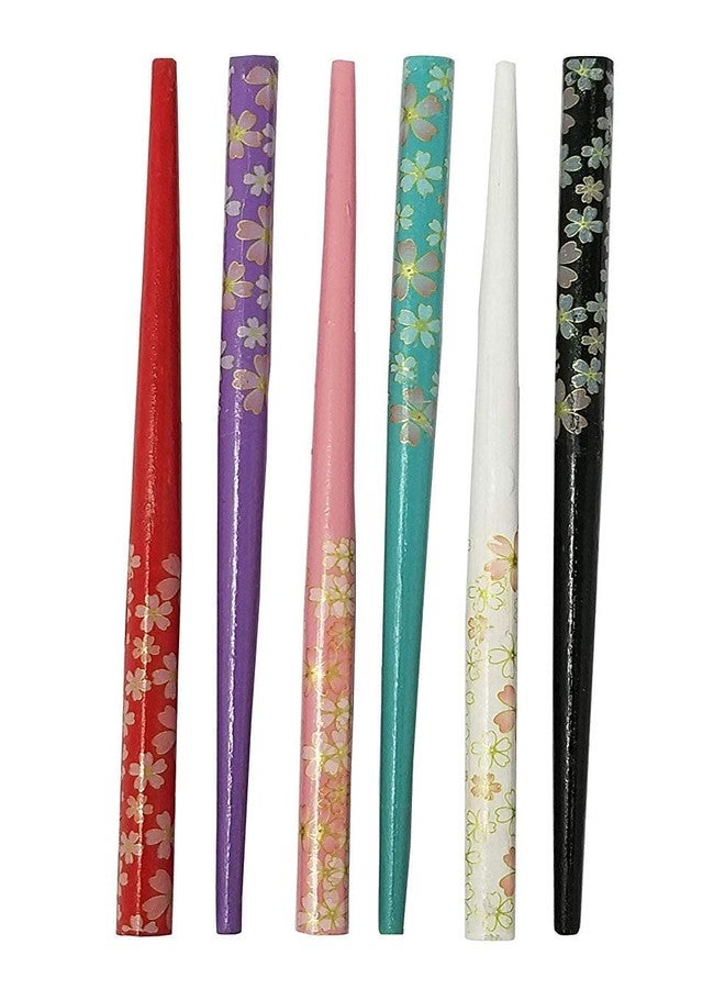 imioxo Wooden Golden Flower Hair Pin Juda Stick Combo for Women(Multicolour) - Pack of 6 - Image 1