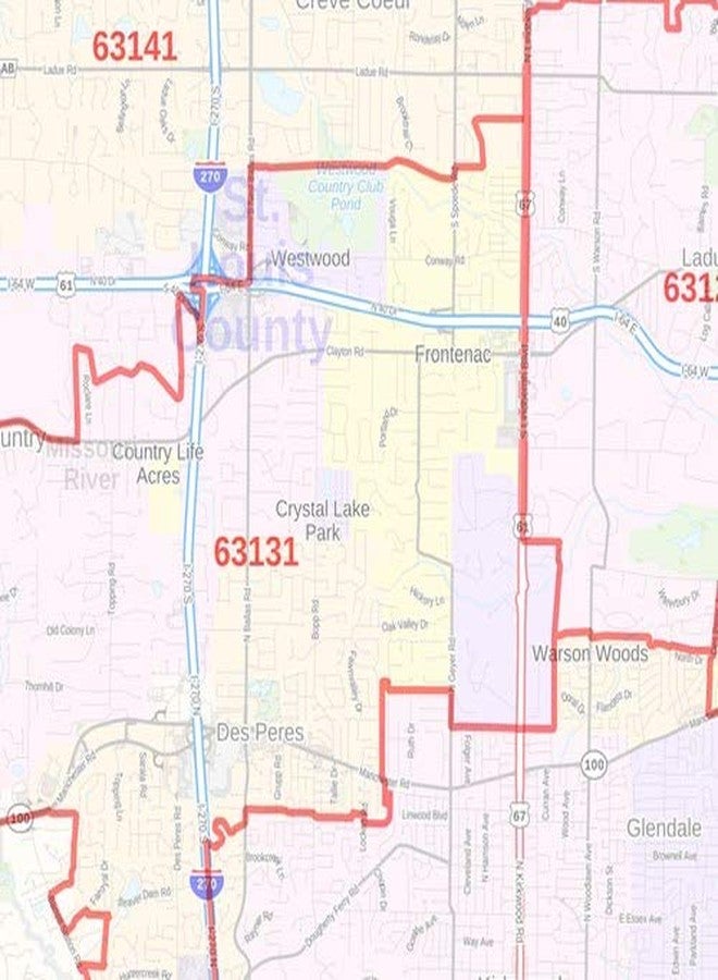 MapSherpa خريطة جدارية مغلفة بمقاس 36 × 48 بوصة، تتضمن الرموز البريدية لمقاطعة سانت لويس، ميزوري. - Image 2