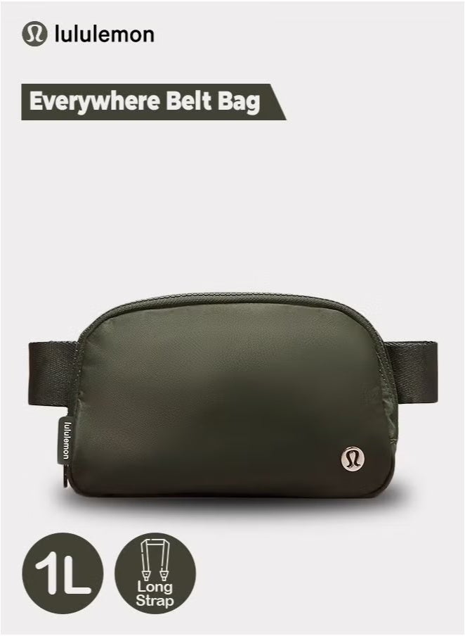 حقيبة الخصر "إيفريوير" باللون أخضر، مدمجة ومريحة، مزودة بأماكن تخزين بسحابات، جيب خارجي سهل الوصول، وجيب داخلي لتخزين الأساسيات للتنقل