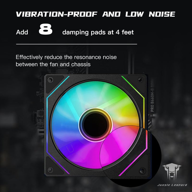 Jungle Leopard Prism4 Pro 120mm PC Blade ARGB Case Fans,Infinity Mirror RGB Light Effect 5V 3PIN Motherboard Light Sync 800~1800RPM PWM PC Fan(Black Reverse) - Image 5