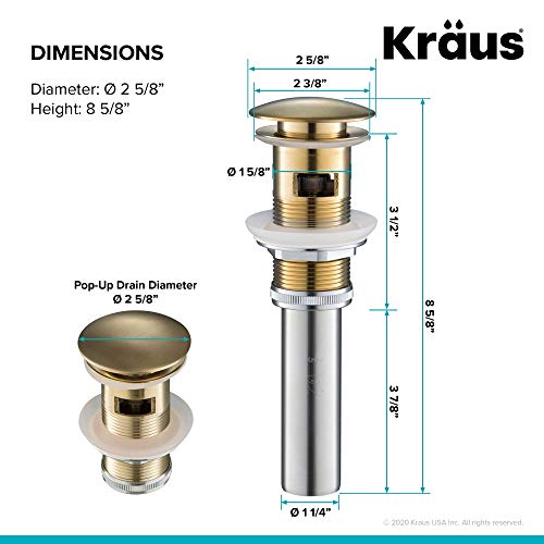 KRAUS Pop-Up Drain with Overflow in Brushed Gold, PU-11BG - Image 4