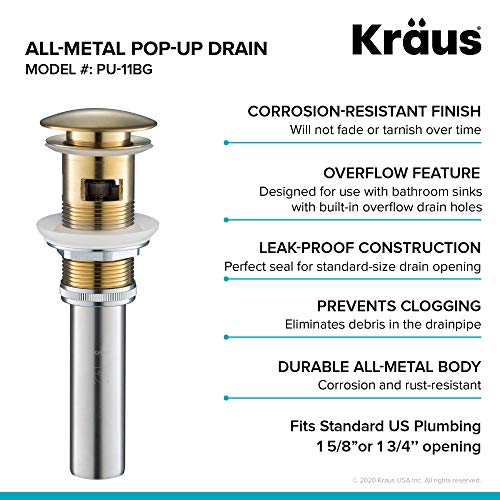 KRAUS Pop-Up Drain with Overflow in Brushed Gold, PU-11BG - Image 3