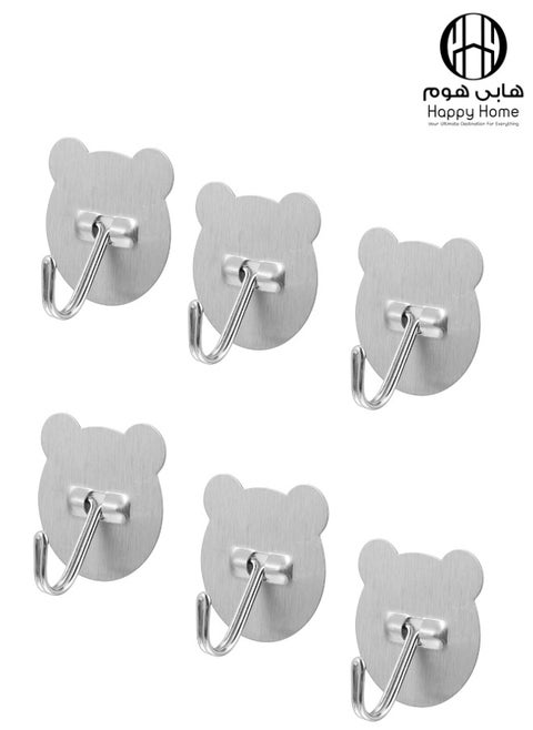 6pcs Self Adhesive Metal Hook Wall Mount Hooks with Hook - Silver