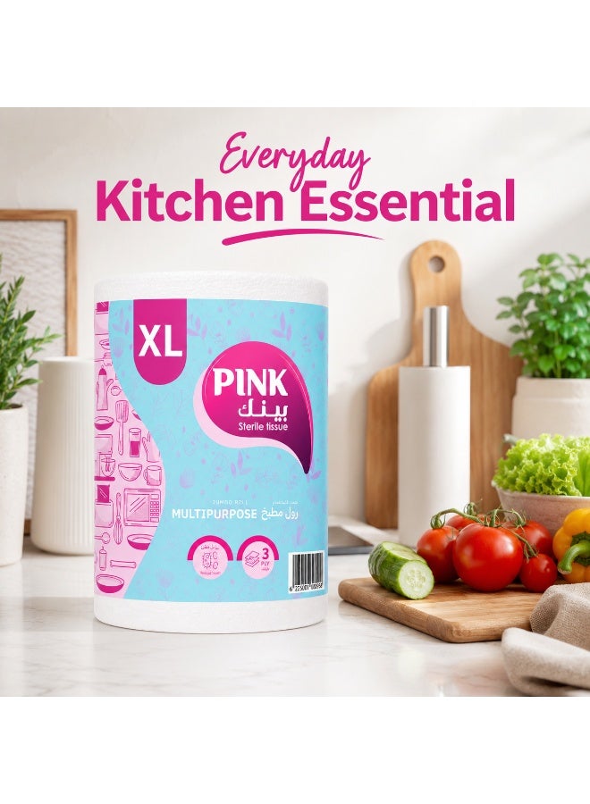 PINK Kitchen Multipurpose Jumbo Roll– 3 Ply, 1 Roll, XL Size - Image 3