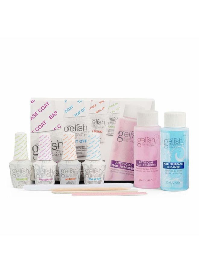 Gelish MINI Complete Basix Kit - Gel Nail Polish Prep Essentials Starter Kit with Foundation, pH Bond, Top It Off, Nourish, Nail Remover & Cleanser - Long-Lasting Salon-Quality Manicure at Home.  - Image 1