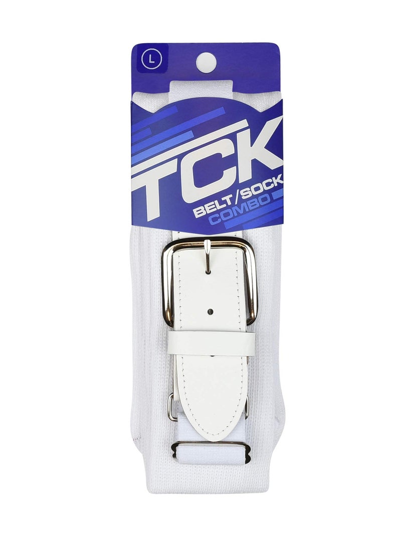 TCK TCK Baseball/Softball Youth Belt & Socks Combo Set (White, Small) - Image 2