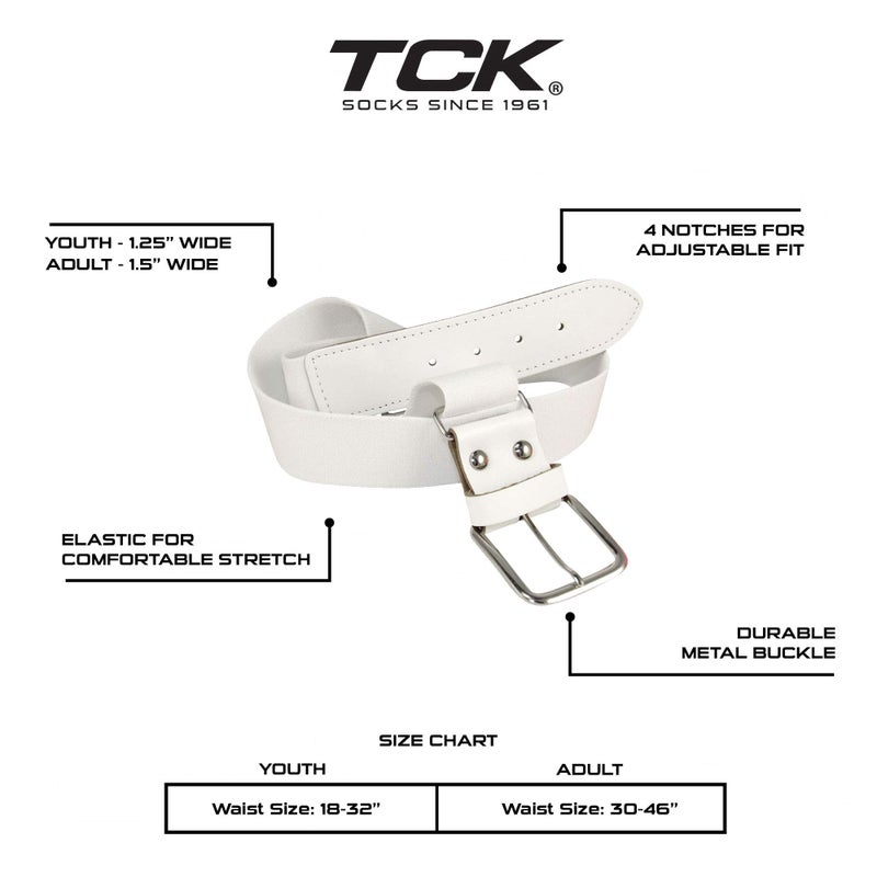 TCK Baseball/Softball Youth Belt & Socks Combo Set (White, Small) - White,Small - Image 3