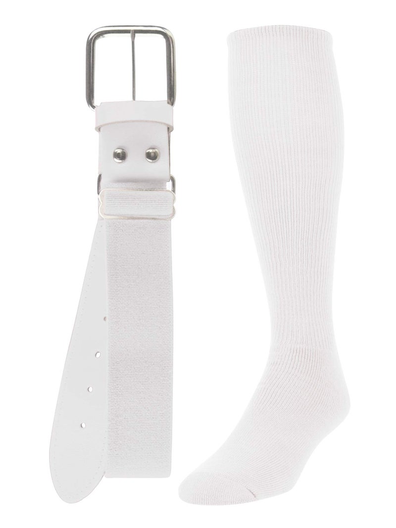TCK Baseball/Softball Youth Belt & Socks Combo Set (White, Small) - White,Small - Image 1