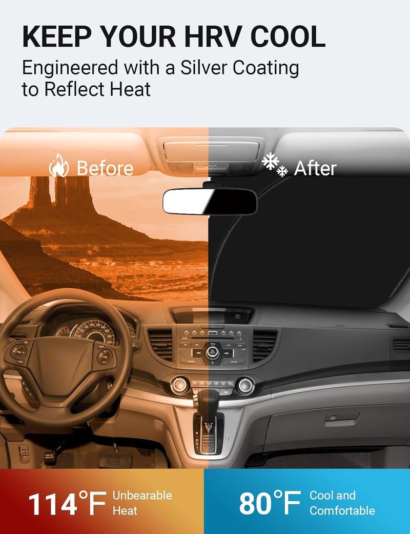 Proadsy 2025 Upgrade Windshield Sun Shade Custom Fit Honda HR-V 2015-2022 4-Layer Foldable Front Sunshade Protector Sun Visor Blocks UV Rays Keep Car Cooler - Image 2