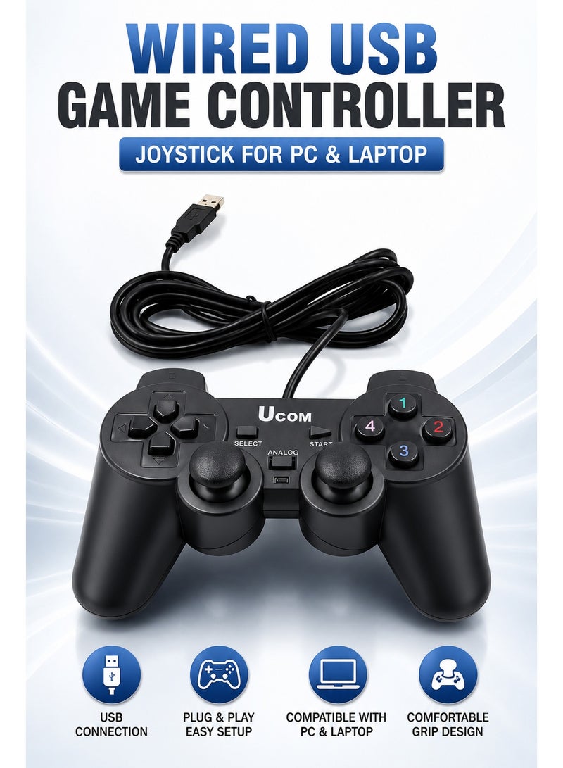 يوكوم وحدة تحكم ألعاب للكمبيوتر (سلكية عبر USB) | ذراع تحكم (Gamepad) لأجهزة الكمبيوتر المحمول والمكتبية | تصميم مريح مع ميزة التوصيل والتشغيل الفوري - Image 1