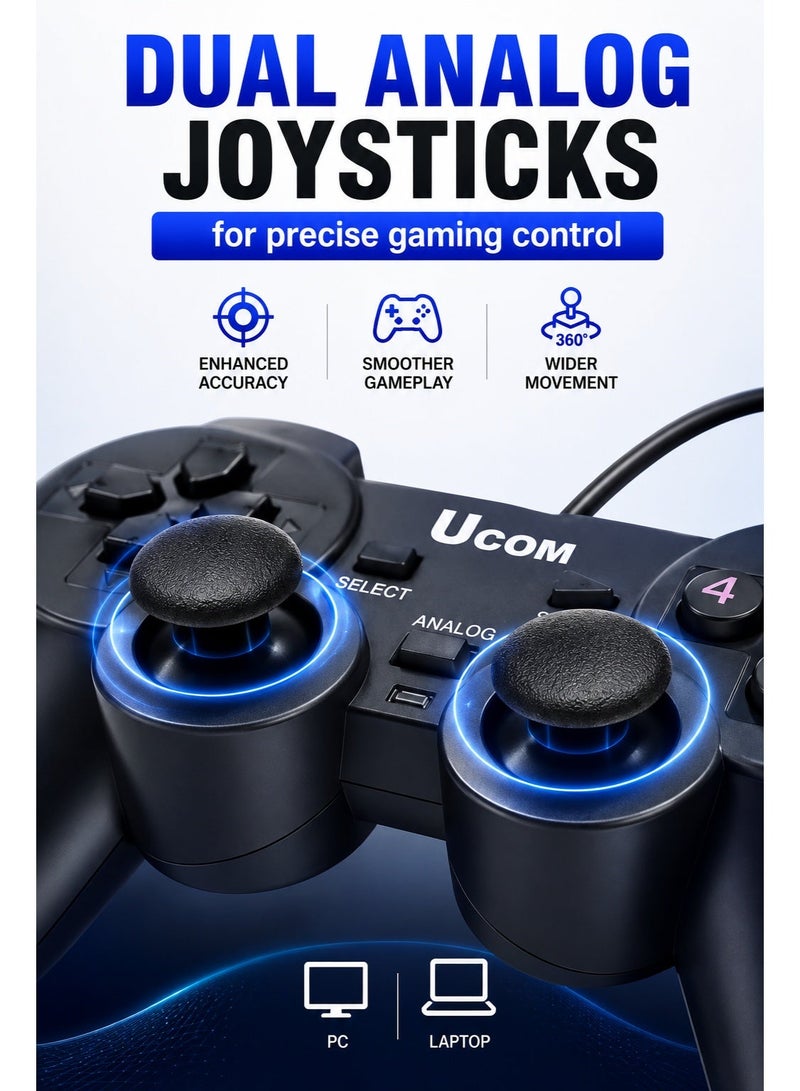 يوكوم وحدة تحكم ألعاب للكمبيوتر (سلكية عبر USB) | ذراع تحكم (Gamepad) لأجهزة الكمبيوتر المحمول والمكتبية | تصميم مريح مع ميزة التوصيل والتشغيل الفوري - Image 3