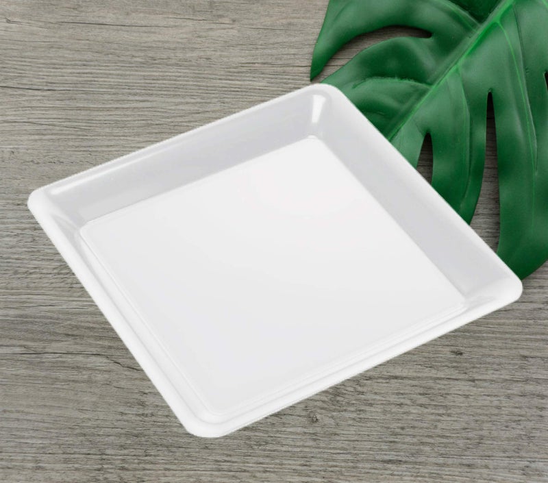 4 Heavy Duty 12 White Square Plastic Serving Platters Decorative Wedding Party Trays