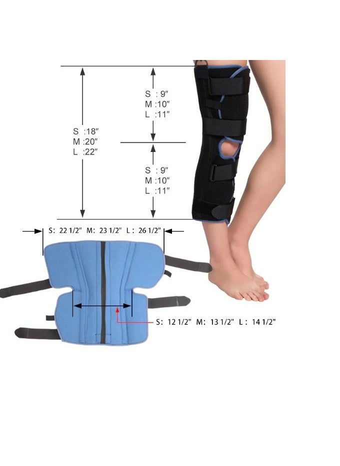 Immobilizer Straight Knee Splint A full-foot splint  and brace, and a non-slip knee stabilizer from German Lohmann, made of pure cotton, soft and soft on the skin size 4 black blue