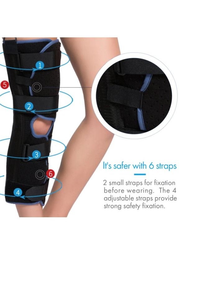 Immobilizer Straight Knee Splint A full-foot splint  and brace, and a non-slip knee stabilizer from German Lohmann, made of pure cotton, soft and soft on the skin size 4 black blue