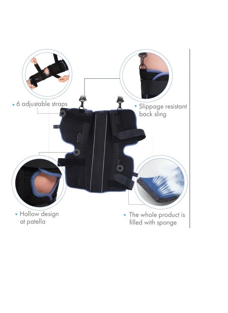 Immobilizer Straight Knee Splint A full-foot splint  and brace, and a non-slip knee stabilizer from German Lohmann, made of pure cotton, soft and soft on the skin size 4 black blue