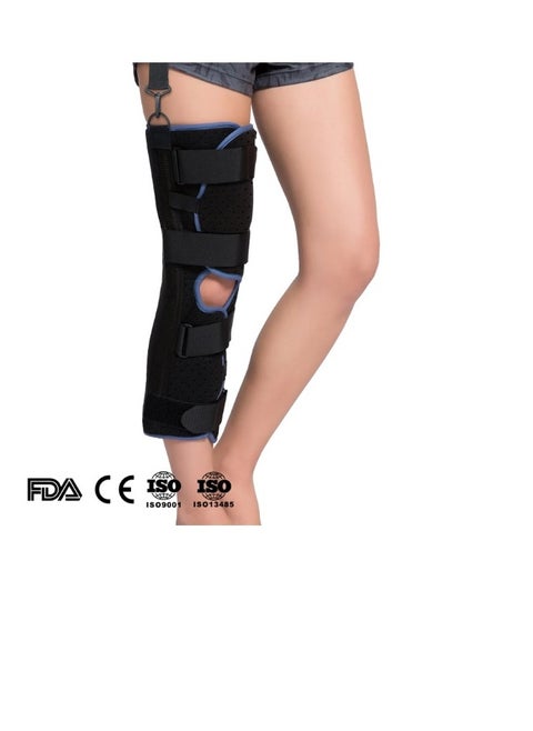 Immobilizer Straight Knee Splint A full-foot splint  and brace, and a non-slip knee stabilizer from German Lohmann, made of pure cotton, soft and soft on the skin size 4 black blue