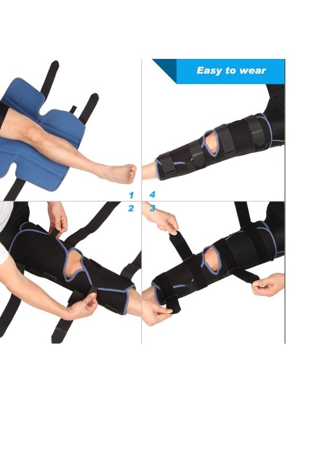 Immobilizer Straight Knee Splint A full-foot splint  and brace, and a non-slip knee stabilizer from German Lohmann, made of pure cotton, soft and soft on the skin size 4 black blue