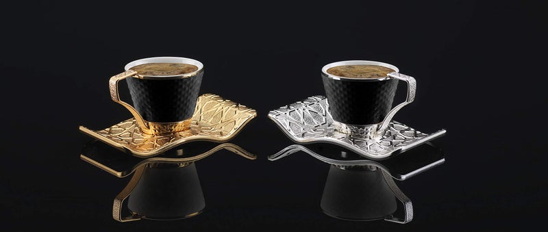 DEMMEX Turkish Greek Arabic Bosnian Coffee & Espresso Cup Set for 6 – 18 Pcs, Porcelain Demitasse Cups (2.6 Oz/80ml) with Gold Metal Holders & Saucers – Ottoman Chic Elegance, White & Gold - Image 5
