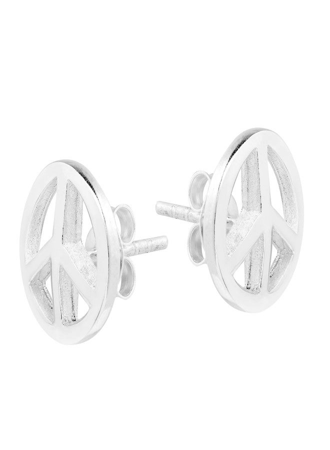 ايرافيدا أقراط دائرية بسيطة من الفضة الإسترليني عيار 925 بتصميم علامة السلام من إيرافيدا | أقراط فضية إسترليني أنيقة للنساء | هدية مثالية للابنة - Image 2