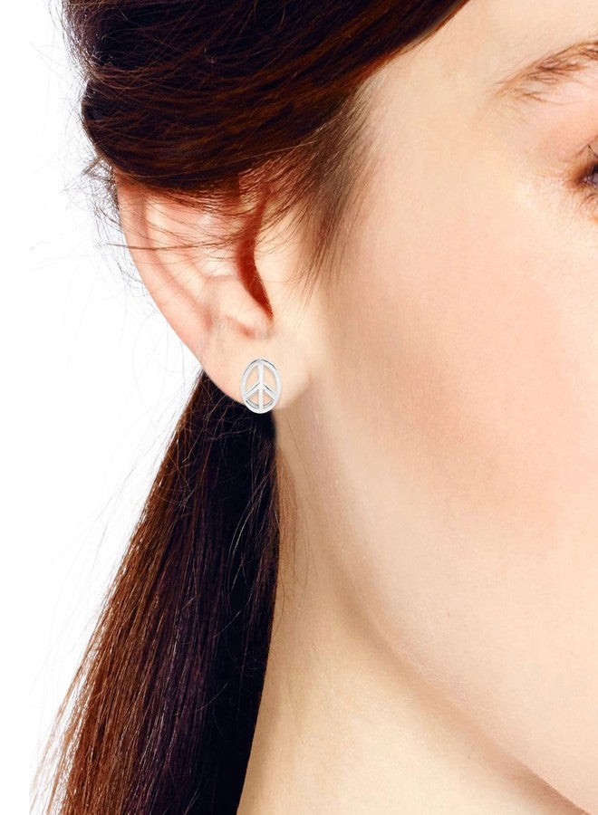 ايرافيدا أقراط دائرية بسيطة من الفضة الإسترليني عيار 925 بتصميم علامة السلام من إيرافيدا | أقراط فضية إسترليني أنيقة للنساء | هدية مثالية للابنة - Image 5