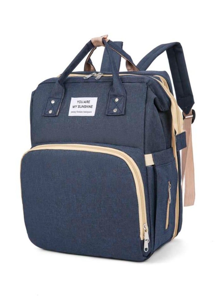 LEQUEEN Diaper Bag Backpack with Travel Bed, Foldable Baby Bed for Toddlers, 3 in 1 Diaper Changing Bag, Baby Travel Bag with Bassinet, Blue - Image 2