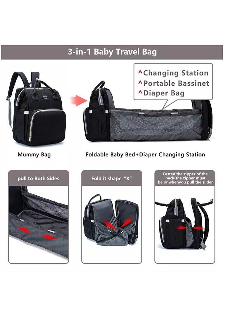 LEQUEEN Diaper Bag Backpack with Travel Bed, Foldable Baby Bed for Toddlers, 3 in 1 Diaper Changing Bag, Baby Travel Bag with Bassinet, Blue - Image 3