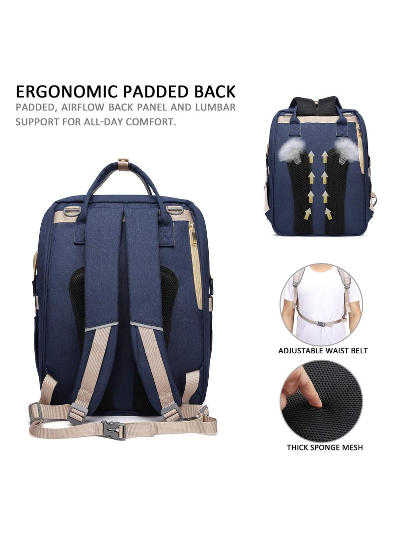 LEQUEEN Diaper Bag Backpack with Travel Bed, Foldable Baby Bed for Toddlers, 3 in 1 Diaper Changing Bag, Baby Travel Bag with Bassinet, Blue - Image 4