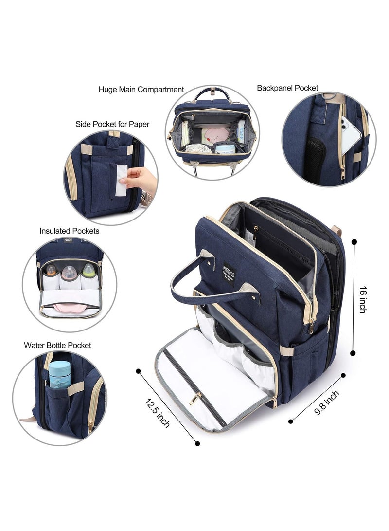 LEQUEEN Diaper Bag Backpack with Travel Bed, Foldable Baby Bed for Toddlers, 3 in 1 Diaper Changing Bag, Baby Travel Bag with Bassinet, Blue - Image 5