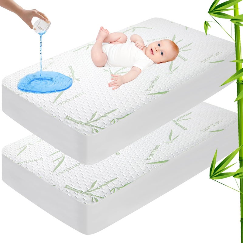 Softhour Crib Waterproof Mattress Protector  Rayon Made from Bamboo Mattress Pad Cover  Soft Breathable Cooling Mattress Pad Cover  Deep Pocket up to 21  Tightly Fitted Mattress Protection  - Image 1