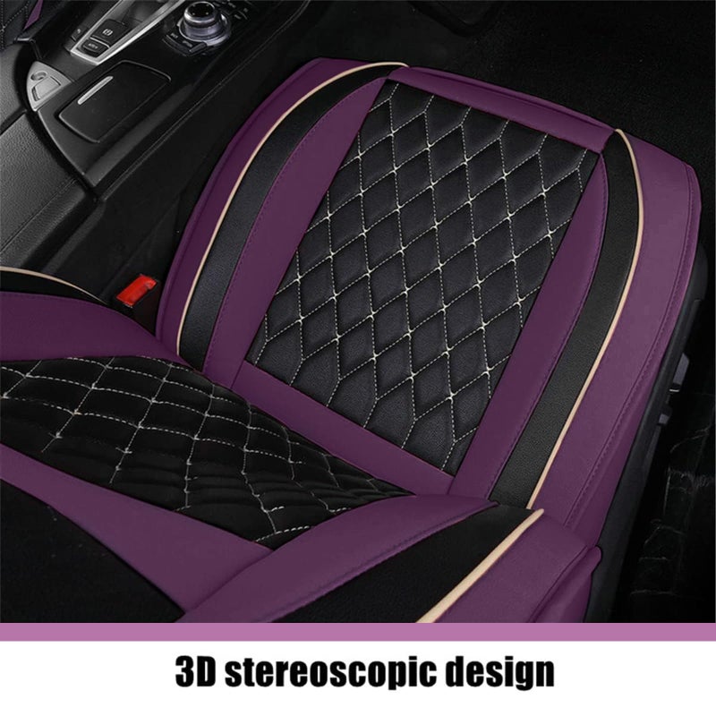 SanQing Car Seat Covers Full Set, Super Luxurious Heavy Universal Duty Waterproof Leather Automotive Vehicle Cover for Cars SUV Pick-up Truck, Non-Slip Seat Purple Car Accessories(Full Set/Purple) - Image 4