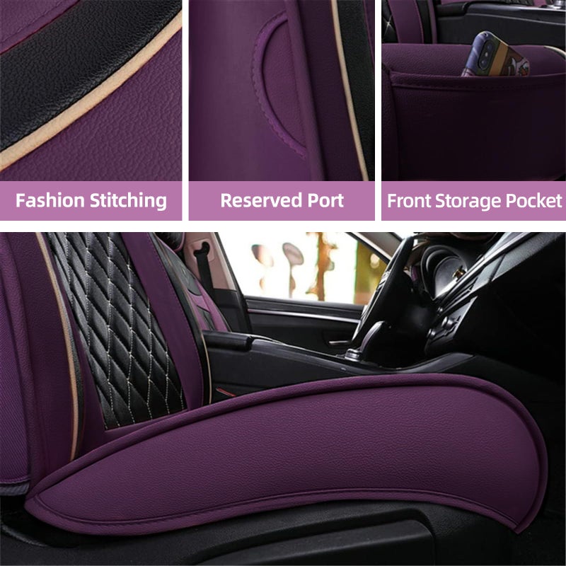 SanQing Car Seat Covers Full Set, Super Luxurious Heavy Universal Duty Waterproof Leather Automotive Vehicle Cover for Cars SUV Pick-up Truck, Non-Slip Seat Purple Car Accessories(Full Set/Purple) - Image 5