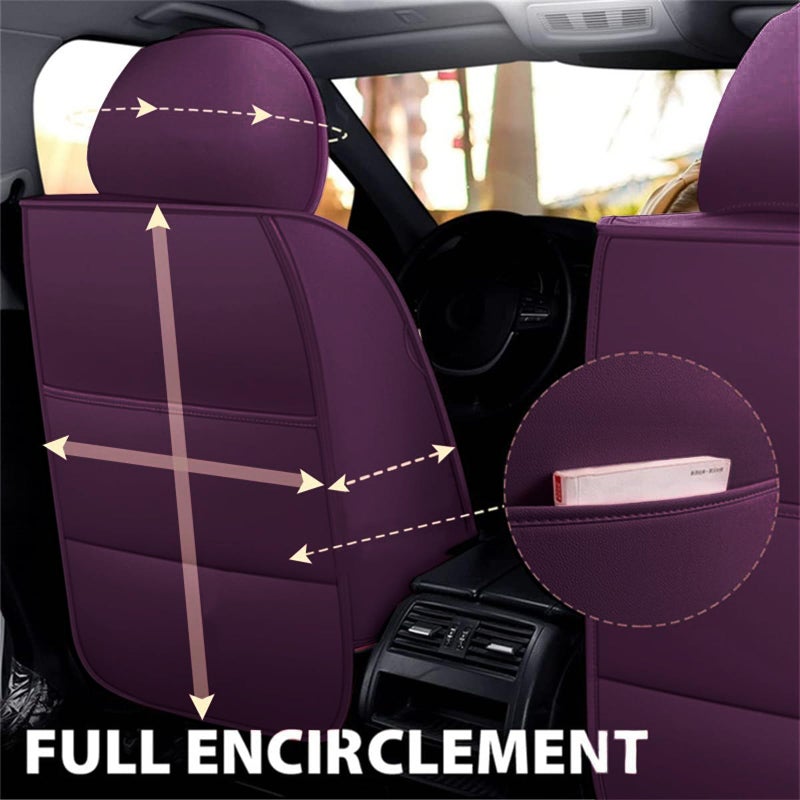 SanQing Car Seat Covers Full Set, Super Luxurious Heavy Universal Duty Waterproof Leather Automotive Vehicle Cover for Cars SUV Pick-up Truck, Non-Slip Seat Purple Car Accessories(Full Set/Purple) - Image 3