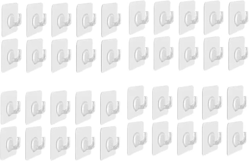40PCS Transparent Self Adhesive Hooks Heavy Load Wall Mounted Organizer For Kitchen Bathroom Door - Image 2