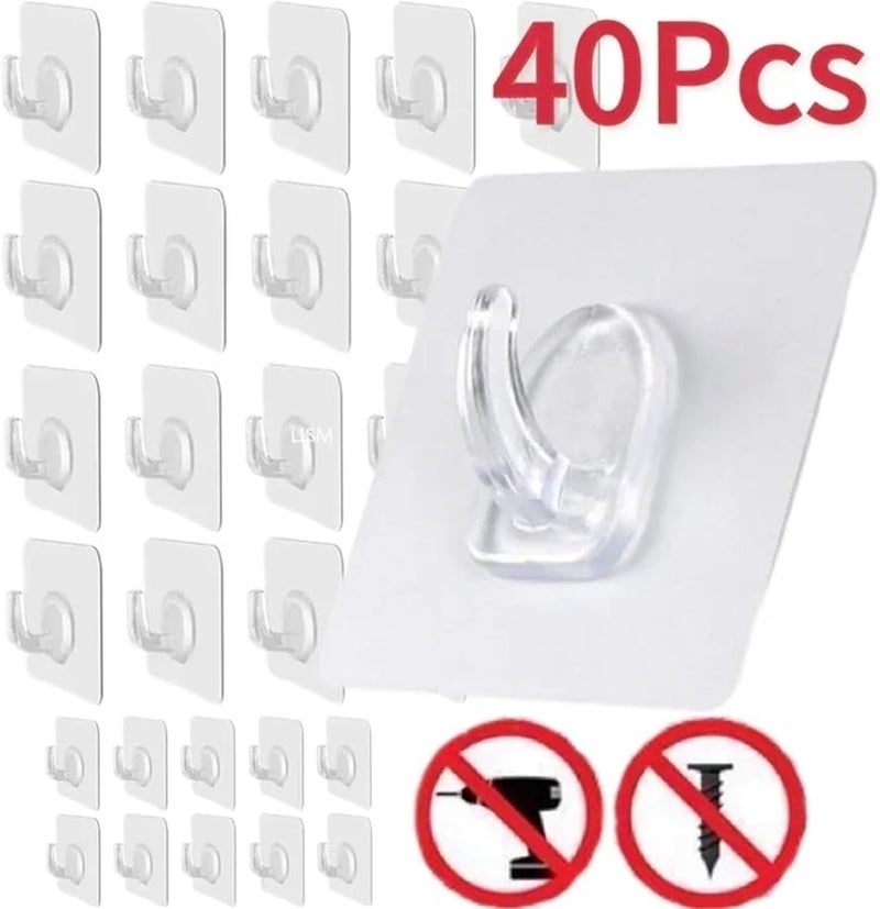 40PCS Transparent Self Adhesive Hooks Heavy Load Wall Mounted Organizer For Kitchen Bathroom Door - Image 4
