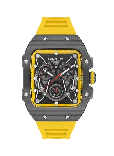 كوانتوم ساعة كرونوغراف رجالية بسوار سيليكون أصفر