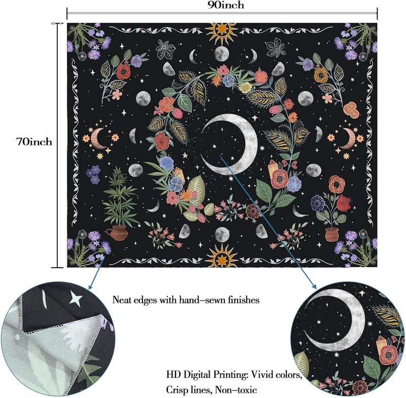 Kanuyee Plant Tapestry Moon Phase Tapestry Wall Hanging Bohemian Mandala Tapestry Aesthetic Bedroom Decor Hippie Room Decor For Bedroom Aesthetic (70"x90") - Image 4