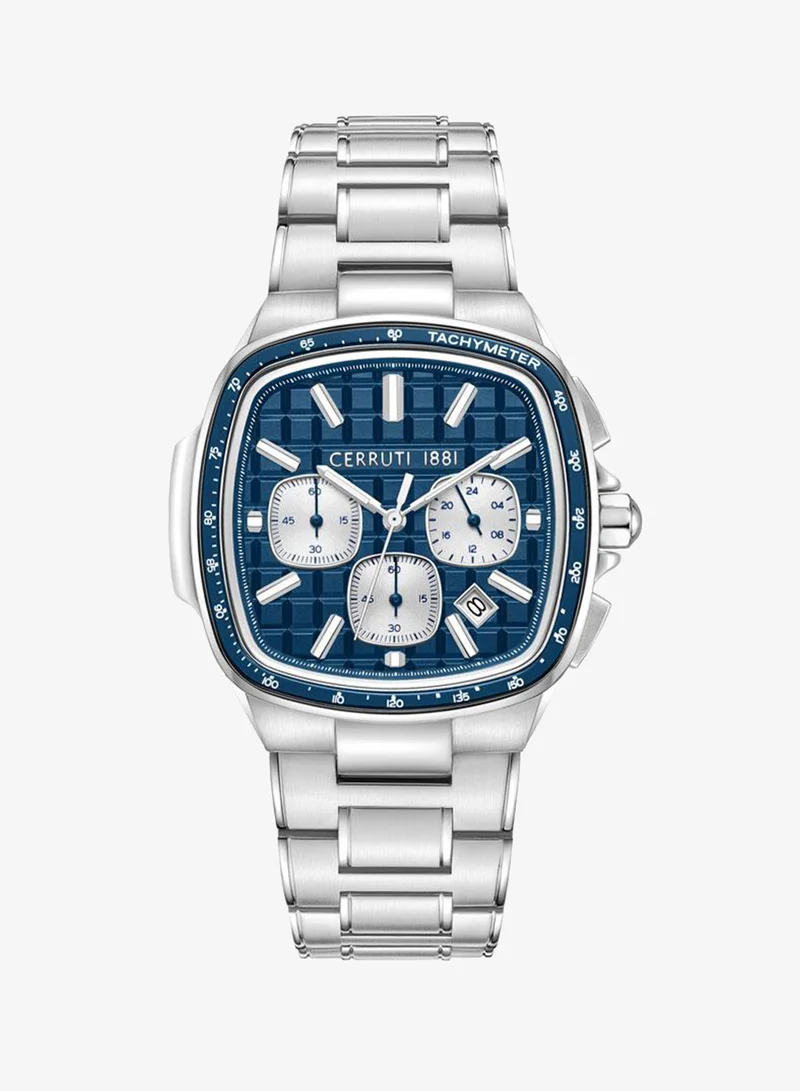 CERRUTI 1881 Casale Men's 44mm Chronograph Watch with Navy Matte Dial & Stainless Steel Bracelet