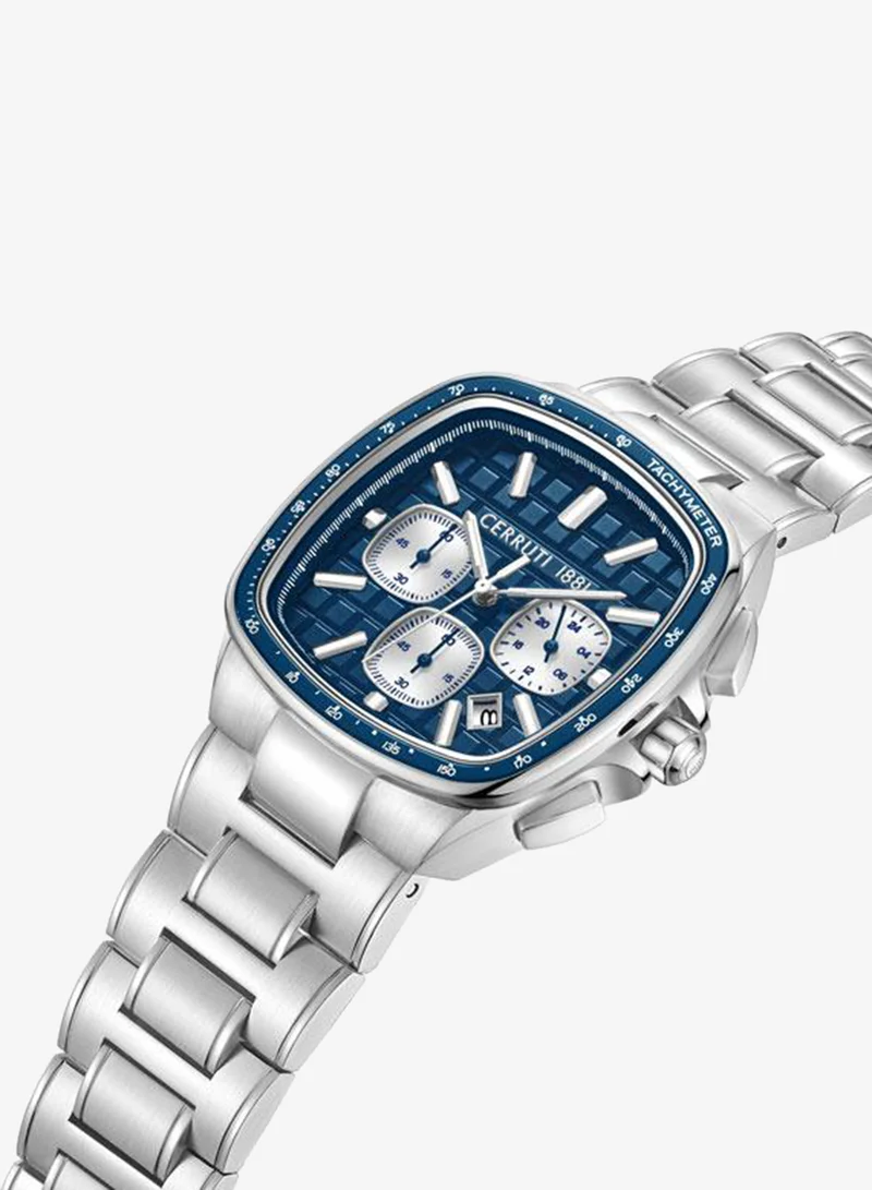 CERRUTI 1881 Casale Men's 44mm Chronograph Watch with Navy Matte Dial & Stainless Steel Bracelet