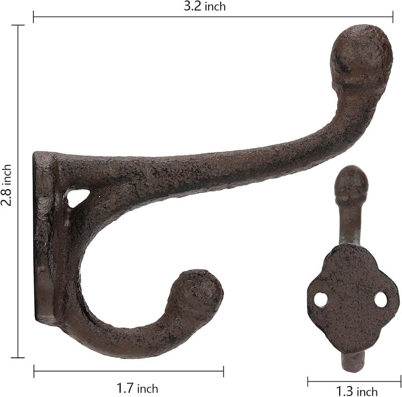 10 Pack Vintage Cast Iron Coat Hooks Rustic Wall Mounted Double Hooks - Image 2