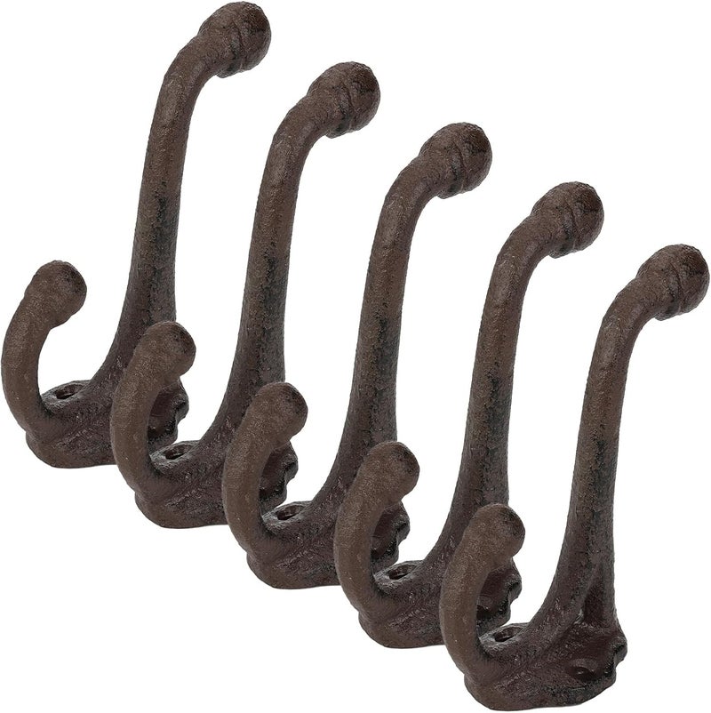 10 Pack Vintage Cast Iron Coat Hooks Rustic Wall Mounted Double Hooks - Image 4