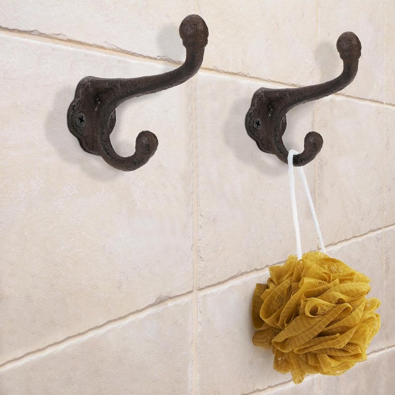 10 Pack Vintage Cast Iron Coat Hooks Rustic Wall Mounted Double Hooks - Image 5