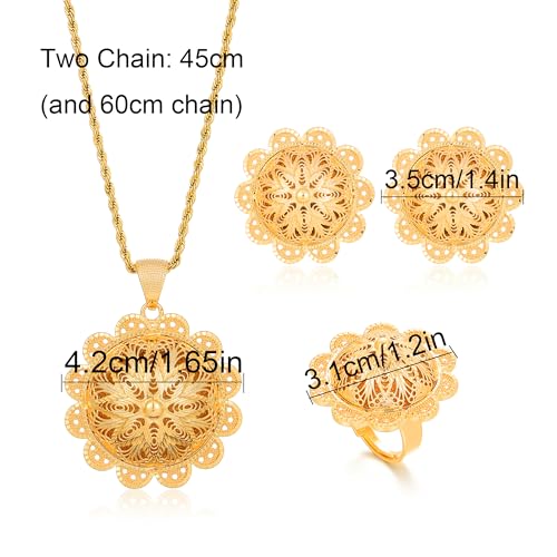 Ethlyn Gold Plated Ethiopian Jewelry Sets for Women Copper Material Habesha Pendant Earrings Ring Jewelry - Image 5