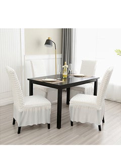 Generic 4 Pcs Dining Chair Covers with Lace Hem,Washable Seersucker Chair Protect Cover，Anti-Dust Removable Full Coverage Seat Slipcover，Dining Chair Protect Cover,Suitable For Kitchen, Ceremony, Wedding, Banquet, Hotel，White  - Image 1
