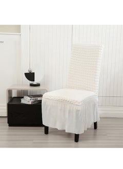 Generic 4 Pcs Dining Chair Covers with Lace Hem,Washable Seersucker Chair Protect Cover，Anti-Dust Removable Full Coverage Seat Slipcover，Dining Chair Protect Cover,Suitable For Kitchen, Ceremony, Wedding, Banquet, Hotel，White  - Image 2