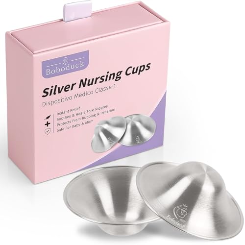 Boboduck The Original Silver Nursing Cups - Nipple Shields for Nursing Newborn, Newborn Breastfeeding Essentials Must Haves for Soothe and Protect Your Nursing Nipples - 925 Silver (Regular Size) - Image 1